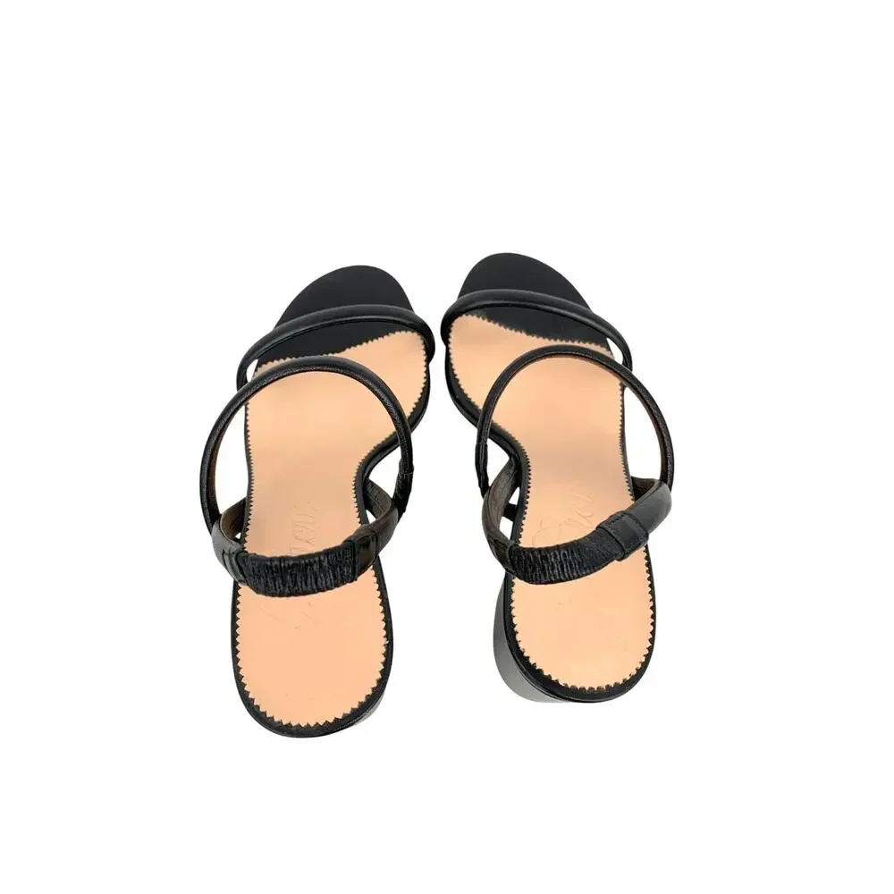 J. Crew Lucie Slingback Block Heel Sandals in Leather Black Size 7.5